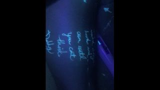 Tied up princess gets spoiled - blacklight body writing - hitachi and cock